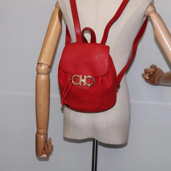 Salvatore Ferragamo Vala Backpack Leather Red Gold Auth 145505 main image 14